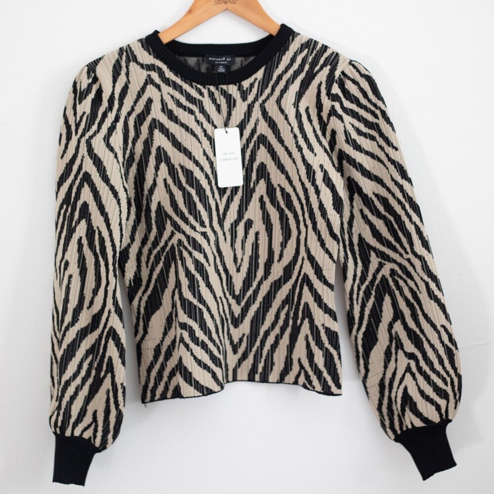 Current Air Anthropologie Zebra Print Pullover Sweater Cuffed Sleeves Women's M